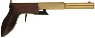 Ruggle Pistol, 
.38 caliber, 6" octagon-to-round brass barrel,
percussion underhammer, walnut, 
new, unfired, by Rod Olsen
